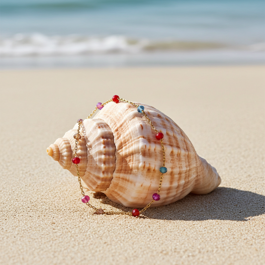 Collier Monoi bleu / Création Acier inoxydable, perles de verre