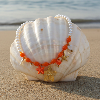 site de bijoux français, collier à breloques en perles oranges, collier à charms orange, collier à pendentifs oranges, collier en perles et breloques oranges pas cher, site de colliers à breloques pas cher, site de collier à charms pas cher, collier femme en perles oranges et breloques, collier femme printemps été 2026, collier été 2026 pas chers, site de bijoux femme en acier français âs chers, site de bijoux acier pas chers
